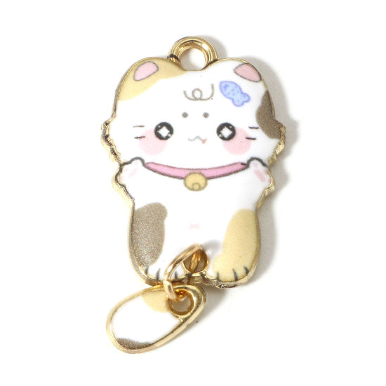 Image de 10 Pcs Pendentifs en Alliage de Zinc Doré Multicolore Chat Émail 3.2cm x 1.6cm