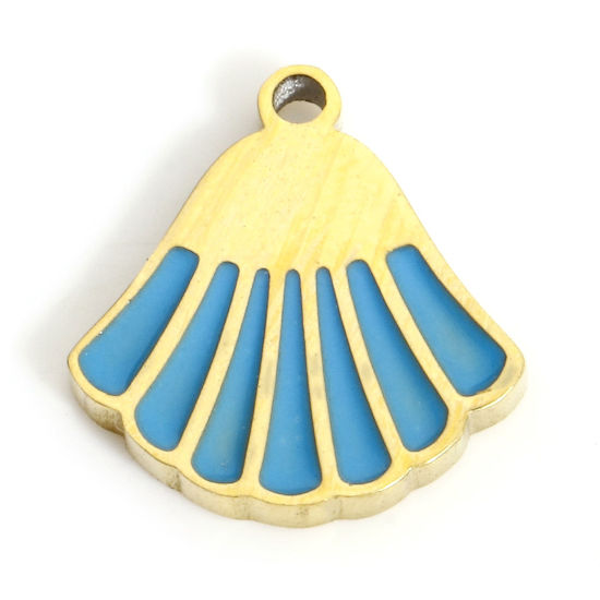 Immagine di 1 Pz Placcatura Sottovuoto PVD Ecologica 316L Acciaio inossidabile Gioielli Oceanici Ciondoli Conchiglia 18K Vero Oro Placcato Blu Smalto 10mm x 9.5mm