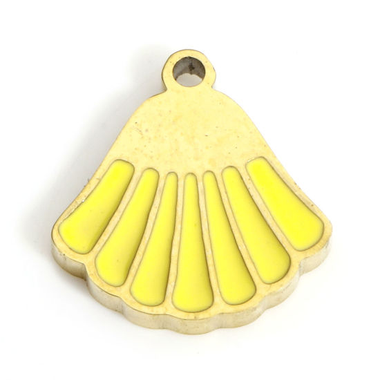 Immagine di 1 Pz Placcatura Sottovuoto PVD Ecologica 316L Acciaio inossidabile Gioielli Oceanici Ciondoli Conchiglia 18K Vero Oro Placcato Giallo Smalto 10mm x 9.5mm