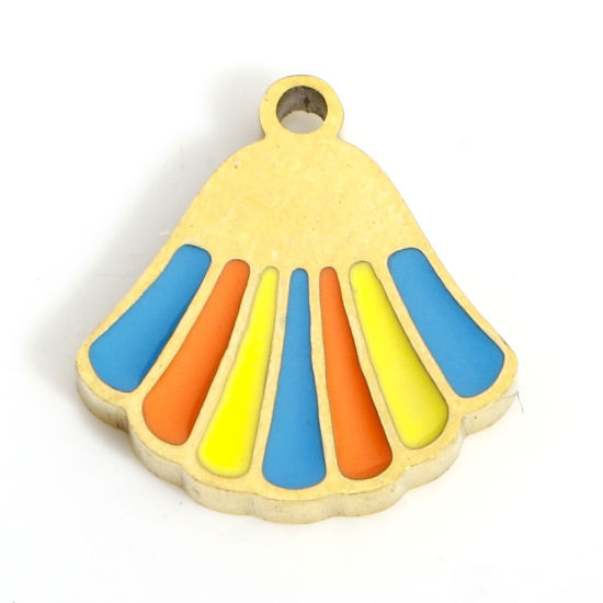 Immagine di 1 Pz Placcatura Sottovuoto PVD Ecologica 316L Acciaio inossidabile Gioielli Oceanici Ciondoli Conchiglia 18K Vero Oro Placcato Multicolore Smalto 10mm x 9.5mm