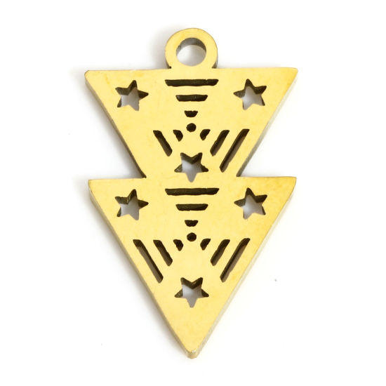 Picture of 1 Piece Eco-friendly PVD Vacuum Plating 316L Stainless Steel Stylish Charms 18K Real Gold Plated Triangle Pentagram Star Hollow 17.5mm x 10.5mm