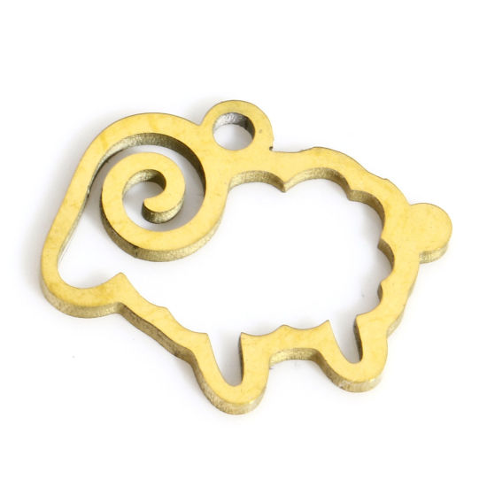 Picture of 1 Piece Eco-friendly PVD Vacuum Plating 316L Stainless Steel Stylish Charms 18K Real Gold Plated Sheep Animal Hollow 13mm x 11mm