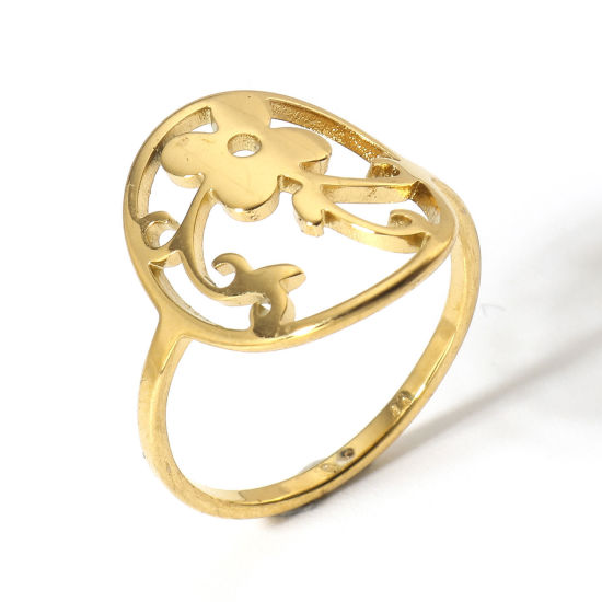 Picture of 1 Piece 304 Stainless Steel Unadjustable Rings Gold Plated Flower Vine 16.7mm(US size 6.25)