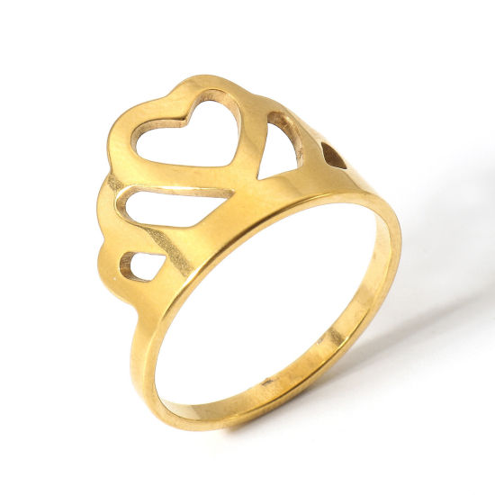 Imagen de 1 Unidad 304 Acero Inoxidable No Ajustable Anillos Chapado en Oro Corona 17.7mm (US Size 7.5)