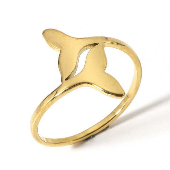 Imagen de 1 Unidad Recubrimiento al Vacío PVD Ecológico Minimalista Elegante Chapado en Oro 304 Acero Inoxidable No Ajustable Cola de pescado Anillos Para Mujeres Regalo 16.9mm (US Size 6.5)