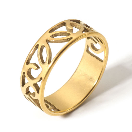 Picture of 1 Piece 304 Stainless Steel Unadjustable Rings Gold Plated Flower Vine 16.7mm(US size 6.25)