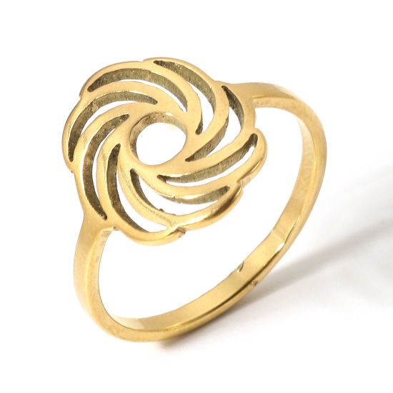 Picture of 1 Piece 304 Stainless Steel Unadjustable Rings Gold Plated Spiral 16.7mm(US size 6.25)