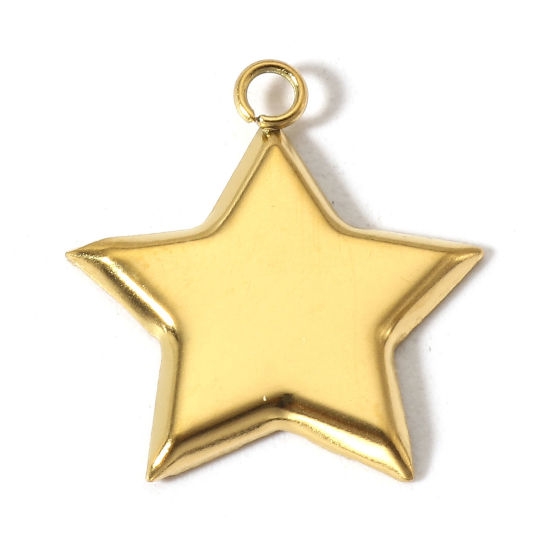 Picture of 10 PCs Vacuum Plating 304 Stainless Steel Charms Gold Plated Pentagram Star Cabochon Settings (Fits 14mmx11mm) 18mm x 17mm