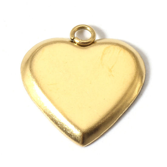 Picture of 10 PCs Vacuum Plating 304 Stainless Steel Charms Gold Plated Heart Cabochon Settings (Fits 12mm x 10mm) 15mm x 14mm