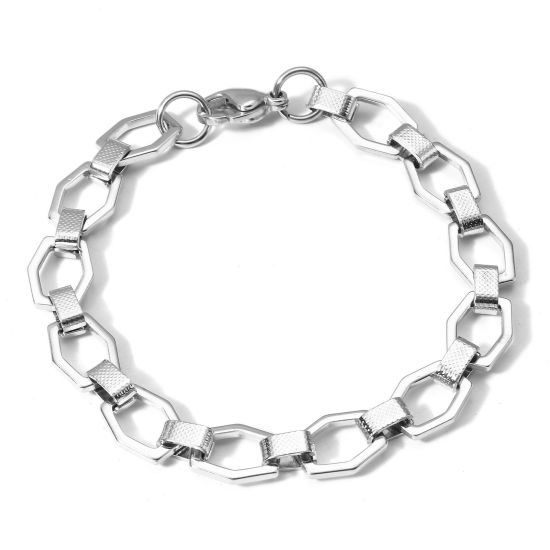 Immagine di 1 Pz 304 Acciaio Inossidabile Catena a Maglia Fatta a Mano Braccialetti Tono Argento Con Aragosta Fermagli Fibbia 21.5cm Lunghezza