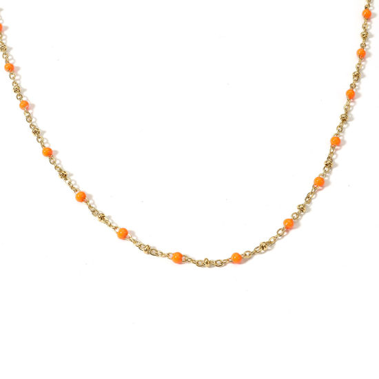 Bild von 1 Strang Vakuumbeschichtung 304 Edelstahl Handgefertigte Gliederkette Halskette Vergoldet Orange Emaille 45cm lang, Kettengröße: 3mm