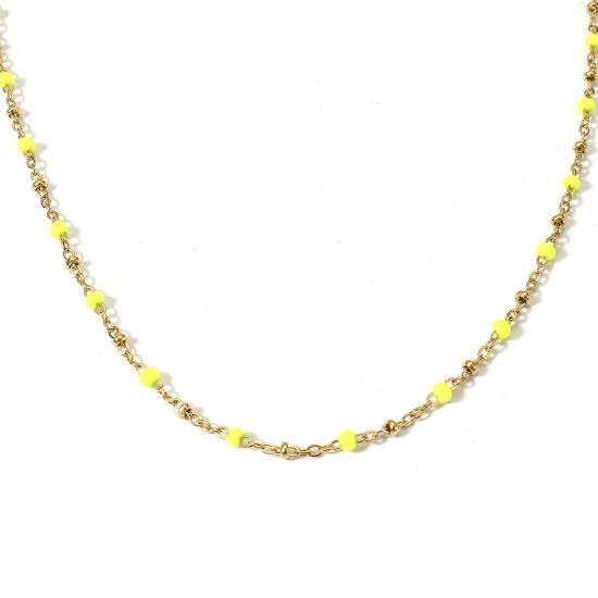 Bild von 1 Strang Vakuumbeschichtung 304 Edelstahl Handgefertigte Gliederkette Halskette Vergoldet Fluoreszierend Gelb Emaille 45cm lang, Kettengröße: 3mm