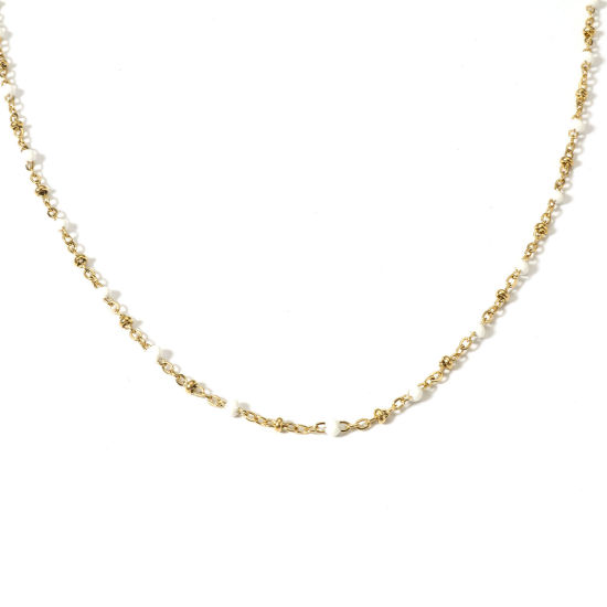 Bild von 1 Strang Vakuumbeschichtung 304 Edelstahl Handgefertigte Gliederkette Halskette Vergoldet Weiß Emaille 45cm lang, Kettengröße: 3mm