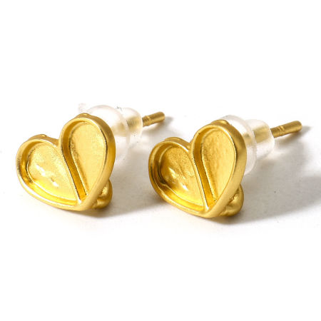 Bild von 2 Stück Zinklegierung Ohrring Ohrstecker Zubehör Herz Matt Gold Mit Öse 10mm x 7mm, Drahtstärke: (19 gauge)