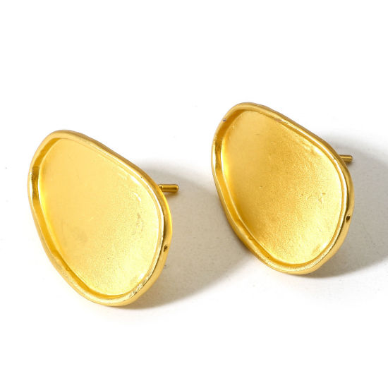 Picture of 2 PCs Zinc Based Alloy Ear Post Stud Earrings Findings Oval Matt Gold With Loop 21mm x 14mm, Post/ Wire Size: (19 gauge)