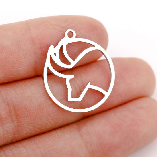 Immagine di 1 Pz 304 Acciaio Inossidabile Charms Tondo Tono Argento Costellazione Toro Filigrana 22mm x 20mm