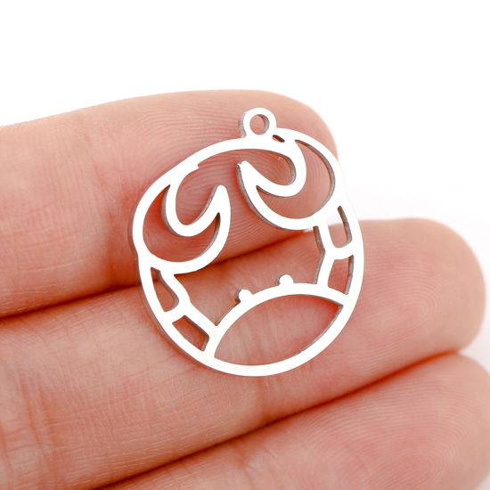 Immagine di 1 Pz 304 Acciaio Inossidabile Charms Tondo Tono Argento Costellazione Cancro Filigrana 22mm x 20mm