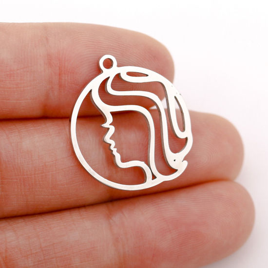 Immagine di 1 Pz 304 Acciaio Inossidabile Charms Tondo Tono Argento Costellazione Vergine Filigrana 22mm x 20mm