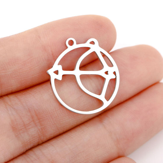 Immagine di 1 Pz 304 Acciaio Inossidabile Charms Tondo Tono Argento Costellazione Sagittario Filigrana 22mm x 20mm