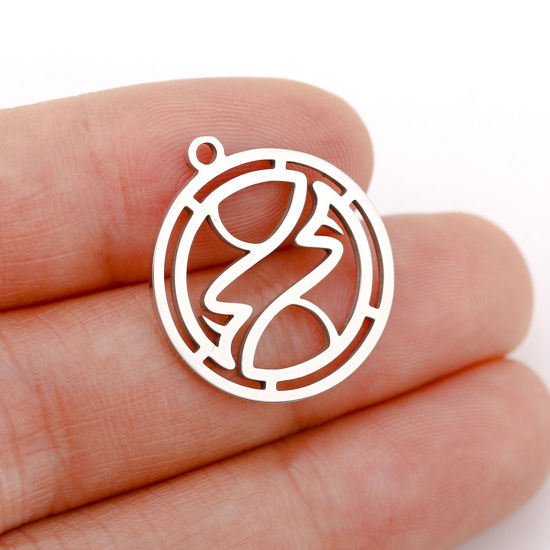 Immagine di 1 Pz 304 Acciaio Inossidabile Charms Tondo Tono Argento Costellazione Pesci Filigrana 22mm x 20mm