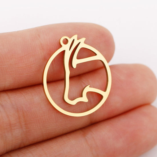 Immagine di 1 Pz 304 Acciaio Inossidabile Charms Tondo Oro Placcato Costellazione Ariete Filigrana 22mm x 20mm