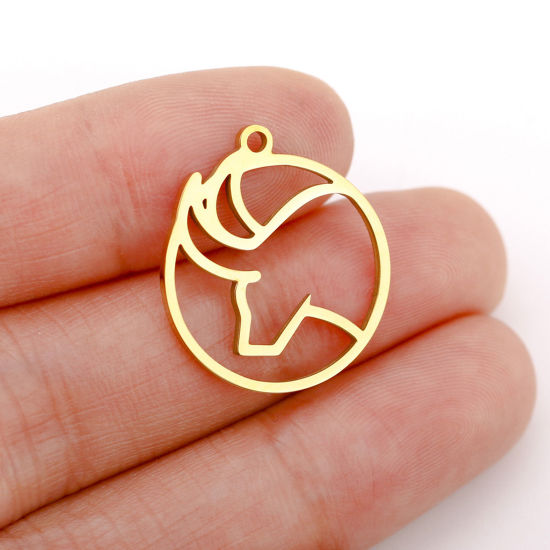 Immagine di 1 Pz 304 Acciaio Inossidabile Charms Tondo Oro Placcato Costellazione Toro Filigrana 22mm x 20mm