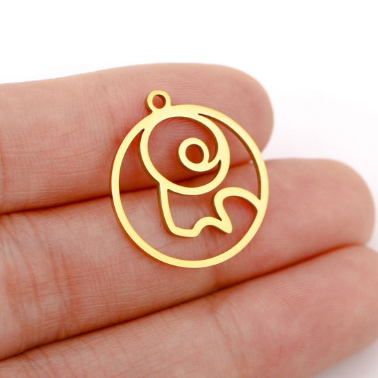 Immagine di 1 Pz 304 Acciaio Inossidabile Charms Tondo Oro Placcato Costellazione Vergine Filigrana 22mm x 20mm
