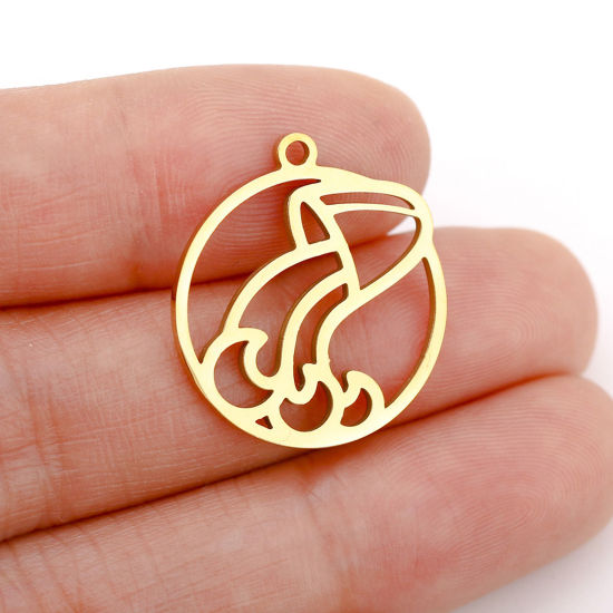 Immagine di 1 Pz 304 Acciaio Inossidabile Charms Tondo Oro Placcato Costellazione Leone Filigrana 22mm x 20mm