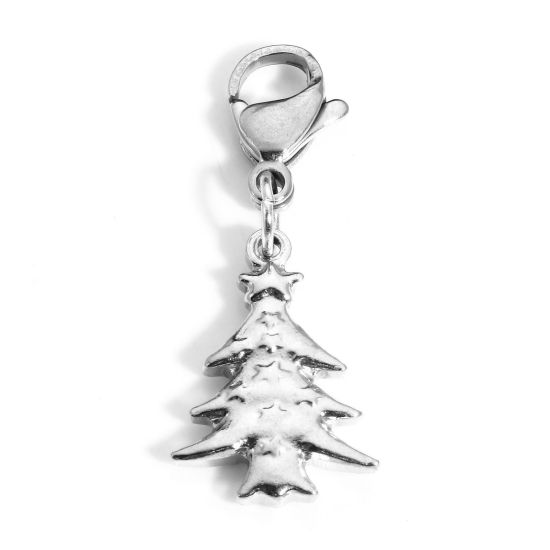 Immagine di 1 Pz 304 Acciaio Inossidabile Clip su Charm Stile Albero di Natale Tono Argento Con Aragosta Fermagli Fibbia 3.6cm x 1.4cm
