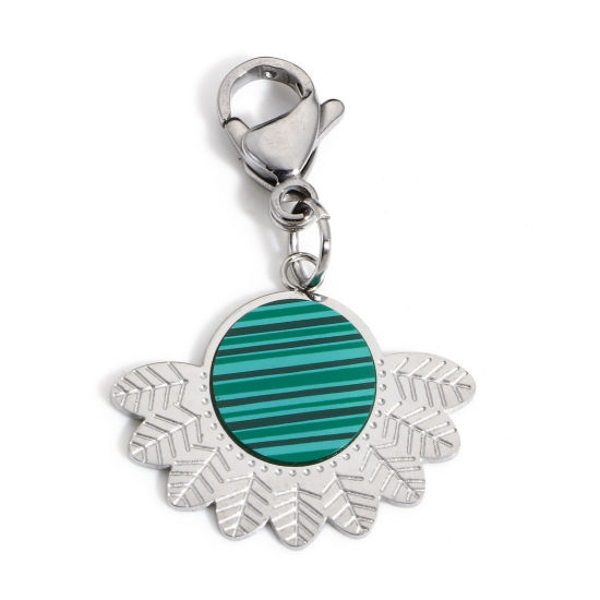 Immagine di 1 Pz 304 Acciaio Inossidabile Clip su Charm Stile A Forma di Ventagli Tono Argento Con Aragosta Fermagli Fibbia 3.7cm x 2.4cm