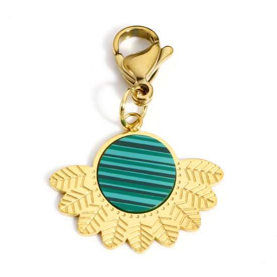 Immagine di 1 Pz Placcatura Sottovuoto 304 Acciaio Inossidabile Clip su Charm Stile A Forma di Ventagli Placcato Oro 18K Con Aragosta Fermagli Fibbia 3.7cm x 2.4cm