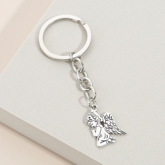 Picture of 1 Piece Retro Keychain & Keyring Antique Silver Color Angel 7cm