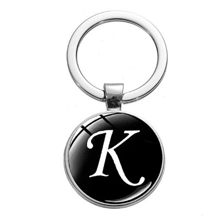 Picture of Simple Keychain & Keyring Silver Tone Round Initial Alphabet/ Capital Letter Message 