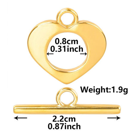 Bild von 2 Stück Umweltfreundliche PVD-Vakuumbeschichtung 304 Edelstahl Knebelverschluss Herz 18K Gold plattiert