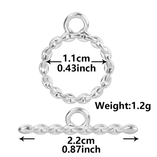 Picture of 2 PCs 304 Stainless Steel Toggle Clasps Round Silver Tone