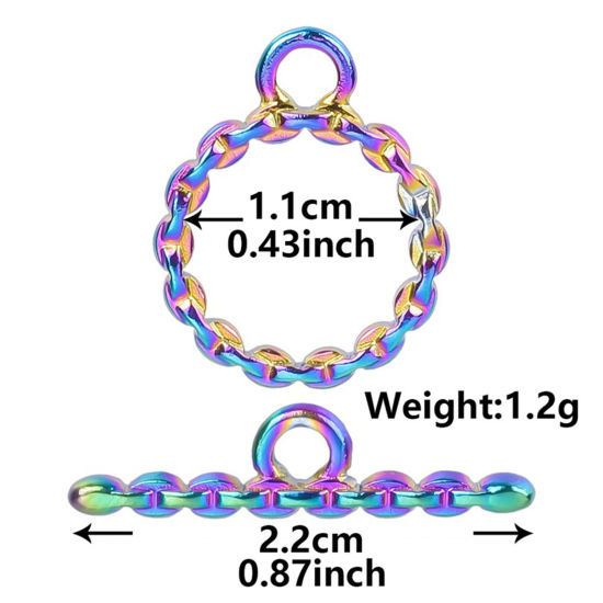 Picture of 2 PCs Vacuum Plating 304 Stainless Steel Toggle Clasps Round Rainbow Color Plated