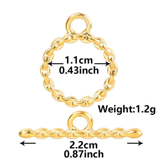 Picture of 2 PCs Vacuum Plating 304 Stainless Steel Toggle Clasps Round 18K Gold Plated