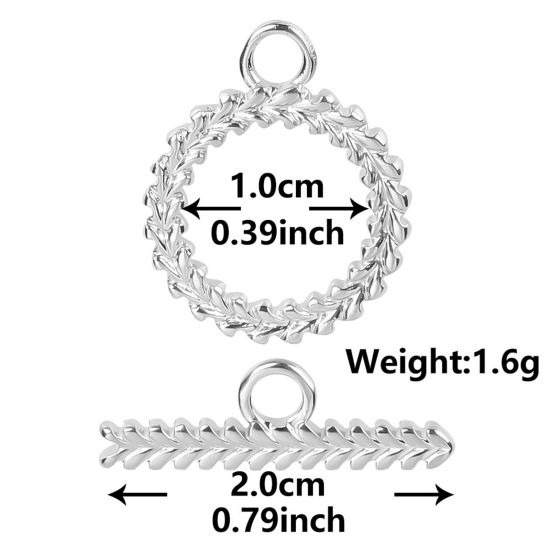 Picture of 2 PCs 304 Stainless Steel Toggle Clasps Round Silver Tone