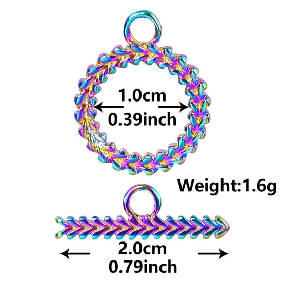 Picture of 2 PCs Vacuum Plating 304 Stainless Steel Toggle Clasps Round Rainbow Color Plated