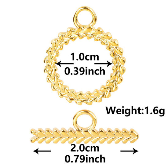 Picture of 2 PCs Vacuum Plating 304 Stainless Steel Toggle Clasps Round 18K Gold Plated