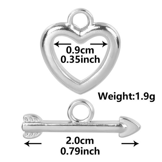 Picture of 2 PCs 304 Stainless Steel Toggle Clasps Heart Silver Tone