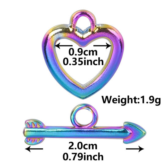 Picture of 2 PCs 304 Stainless Steel Toggle Clasps Heart Rainbow Color
