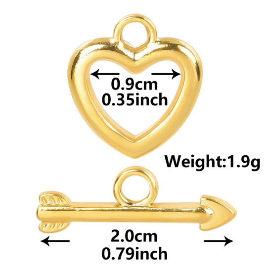 Picture of 2 PCs 304 Stainless Steel Toggle Clasps Heart 18K Gold Color