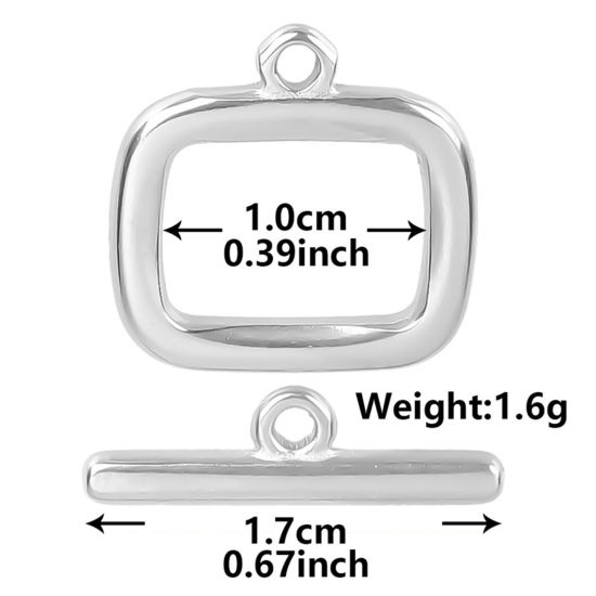 Image de 2 Pcs Fermoir Toggle en 304 Acier Inoxydable Rectangle Argent Mat