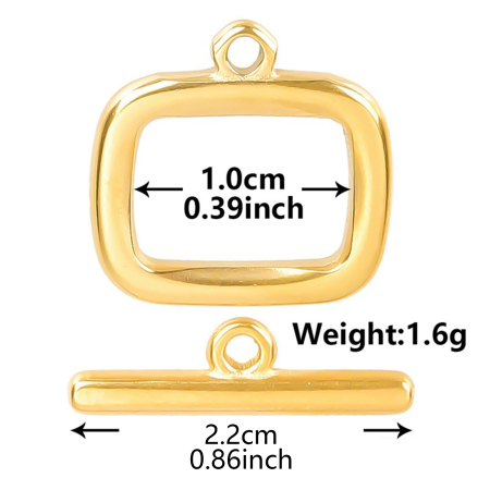Image de 2 Pcs Fermoir Toggle en 304 Acier Inoxydable Placage sous Vide PVD Respectueux de l'Environnement Rectangle Plaqué Or 18K