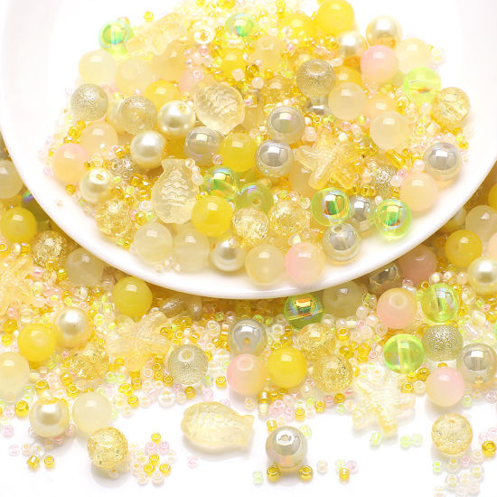 Picture of 1 Set Glass Ocean Jewelry Beads For DIY Charm Jewelry Making Mixed Yellow Star Fish About 14x13mm - 2x1.5mm, Hole: Approx 1.4mm-0.5mm
