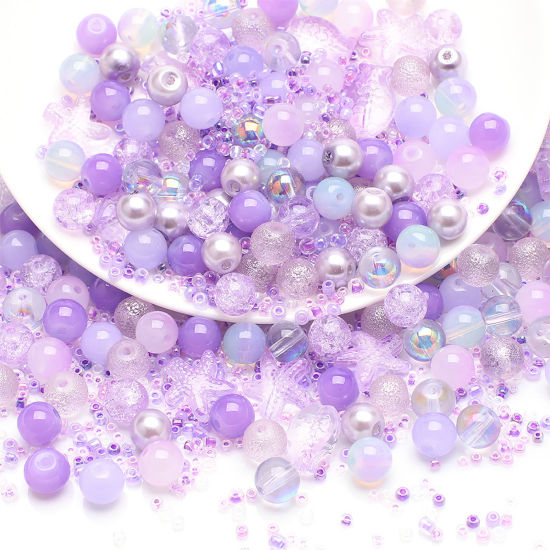 Picture of 1 Set Glass Ocean Jewelry Beads For DIY Jewelry Making Mixed Mauve Star Fish About 14x13mm - 2x1.5mm, Hole: Approx 1.4mm-0.5mm