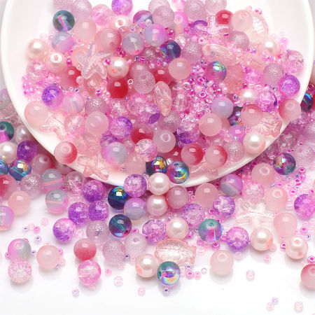 Immagine di 1 Serie (Circa 250 Pz/Serie) Vetro Gioielli Oceanici Kit di Perline Assortite Miste con Perline di Semi di Gioielli Fai-da-te Pesce Stella Marina Rosa Circa 14x13mm - 2x1.5mm, Foro: Circa 1.4mm - 0.5mm