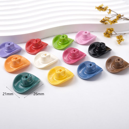 Picture of 10 PCs Acrylic Clothes Beads Caps Hat At Random Mixed Color Painted (Fit Beads Size: 16mm Dia.) 26mm x 21mm