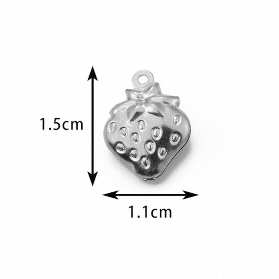 Picture of 5 PCs 304 Stainless Steel Simple Charms Silver Tone Strawberry Fruit 1.5cm x 1.1cm